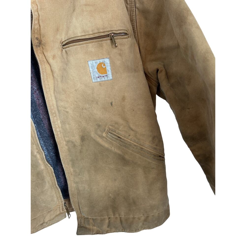 Carhartt Vintage Detroit Jacket Tan Corduroy Collar Full Zip Blanket Lined sz 42 - Picture 3 of 11